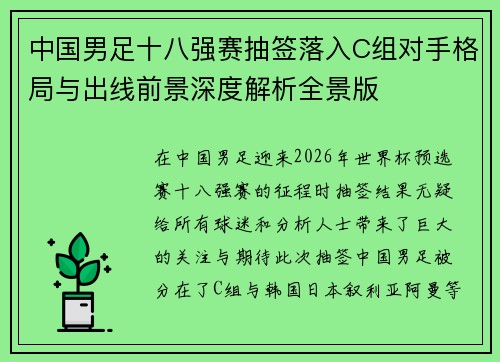 中国男足十八强赛抽签落入C组对手格局与出线前景深度解析全景版